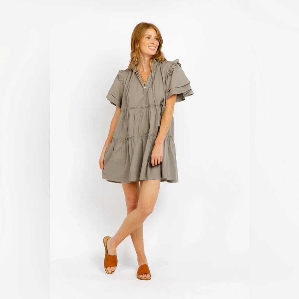 SOFIA COLLECTIONS madrid dress short sleeve mini in taupe one size fits most - Picture 3 of 8